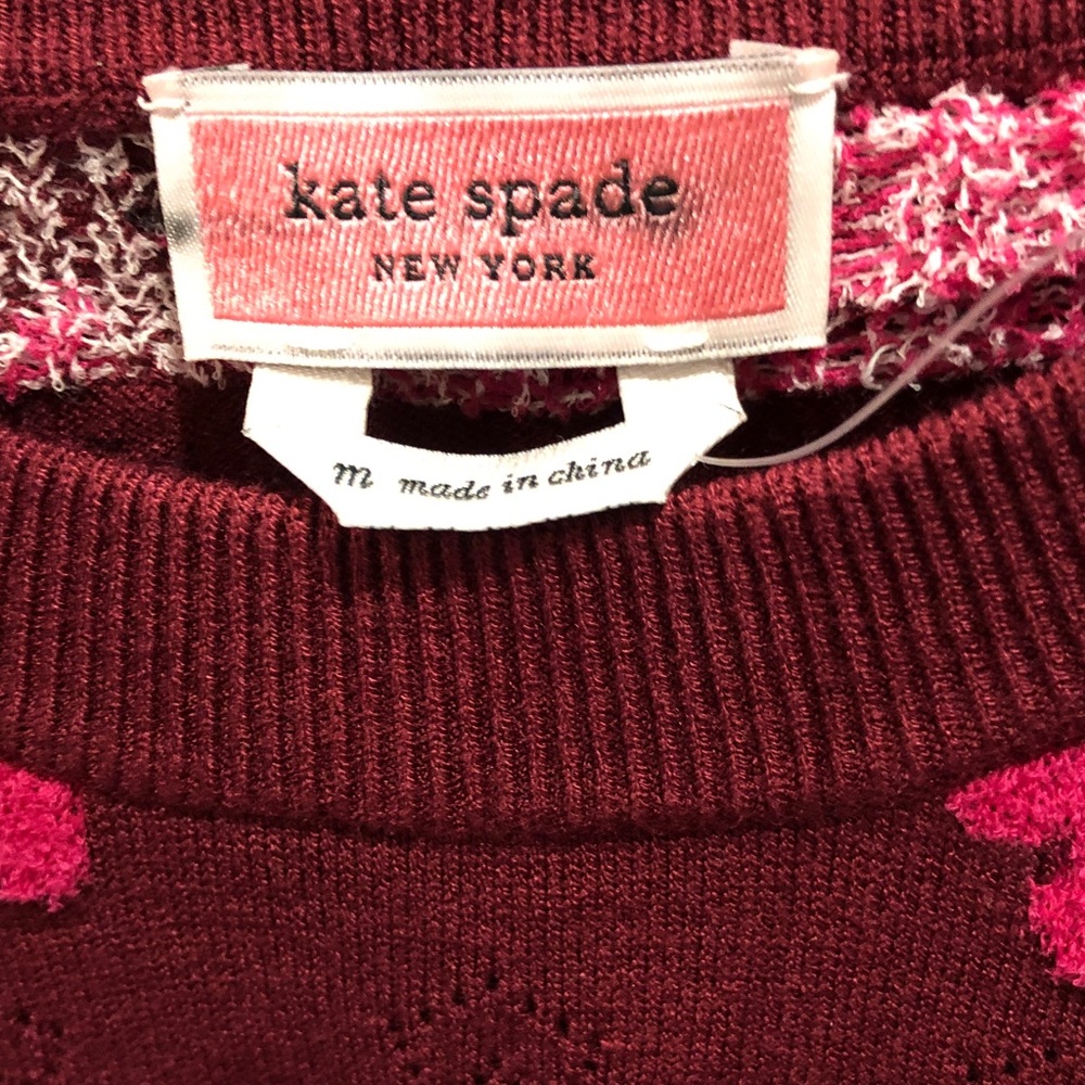 NWOT kate spade Burgundy Sweater with Hot Pink Floral Appliqués - Picture 7 of 13